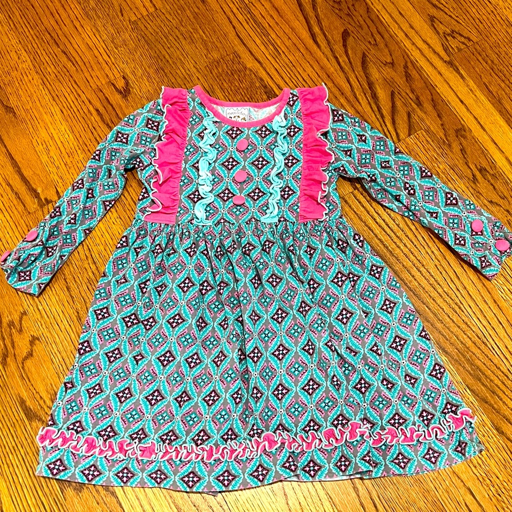 Three Sisters long sleeve teal and pink dress
